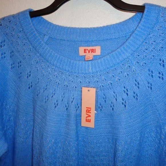 Evri Women's Plus Size Crewneck Pointelle Sweater Size 2X NWT Blue - Picture 5 of 11